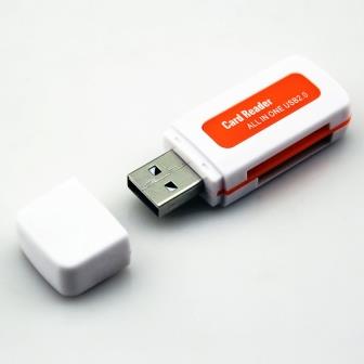 USB Картридер All in 1 "Mini пластиковый 532" (белый с оранжевым/коробка)
