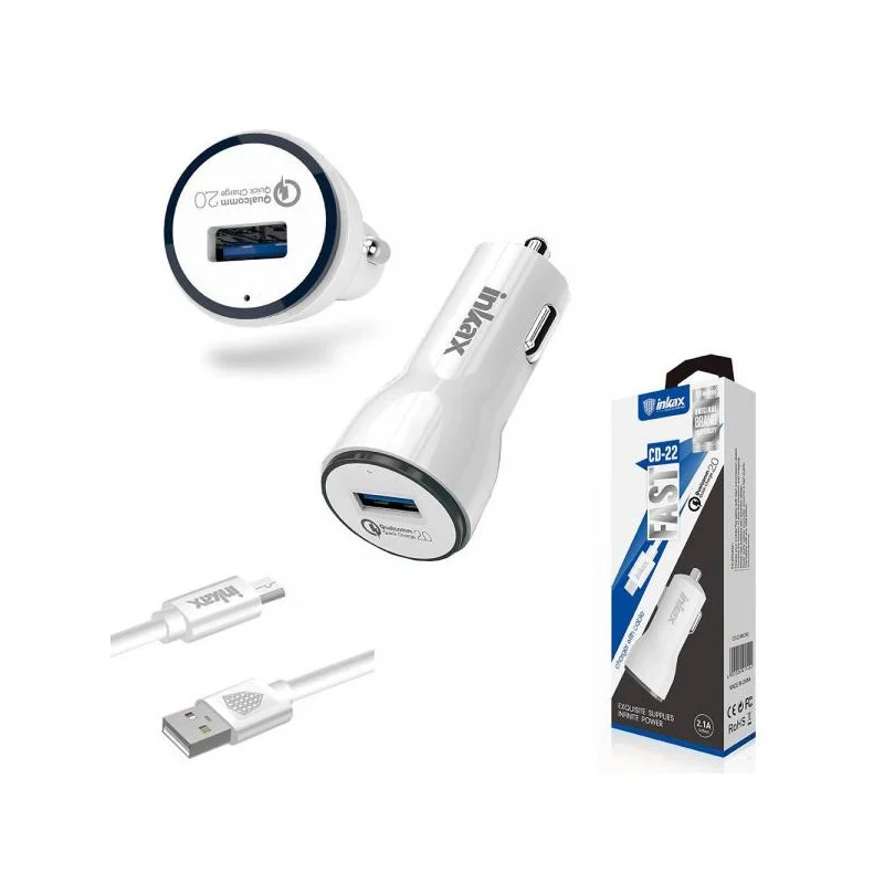 АЗУ micro USB 2,1A (1USB) провод разъемный INKAX CC-22 белый /Quick Charge 2.0/